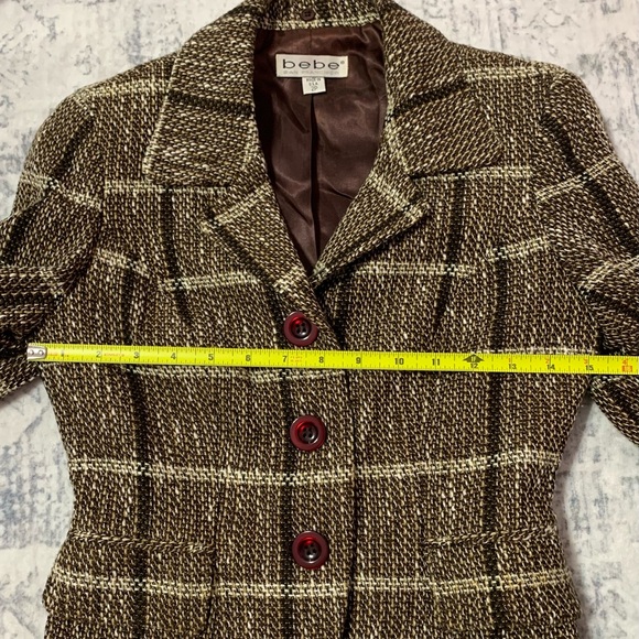 Vintage bebe Brown Tweed Blazer Skirt Suit Set - Picture 6 of 16